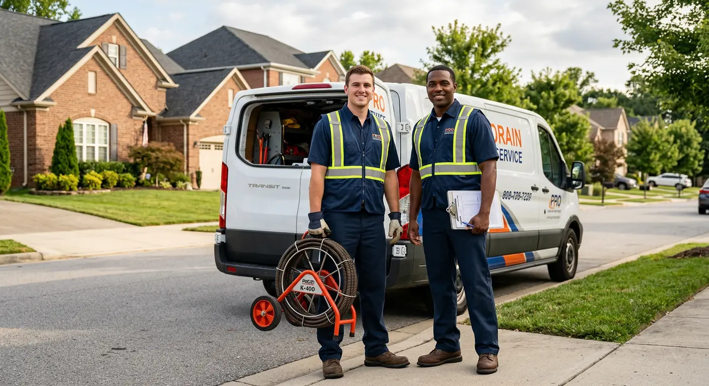 Sewer and drain service team with equipment ready for work in Oneida