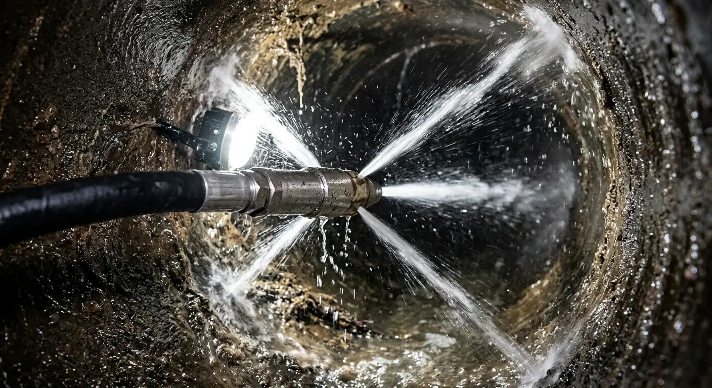 High-pressure hydro jetting nozzle cleaning sewer pipe for Storm Drain Cleaning in Oneida